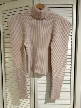 A.L.C. Turtleneck Ribbed Cashmere Wool Sweater in Light Cream